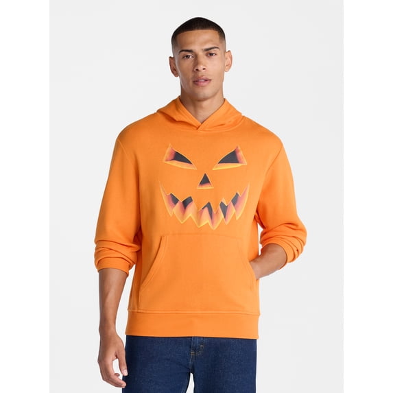 Halloween Oversized Fit Jack O'Lantern Pumpkin Graphic Fleece Hoodie Sweatshirt, Men's Sizes XS-4XLT
