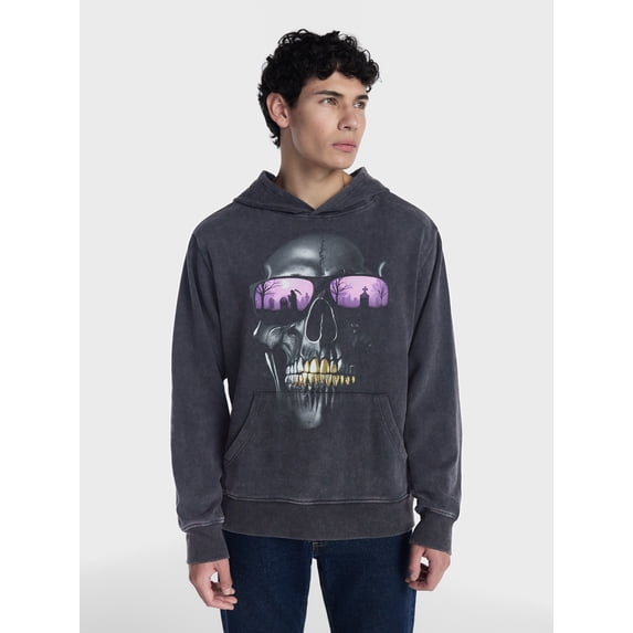 Halloween Oversized Fit Grim Reaper Graveyard Graphic Fleece Hoodie Sweatshirt, Men's Sizes XS-4XLT