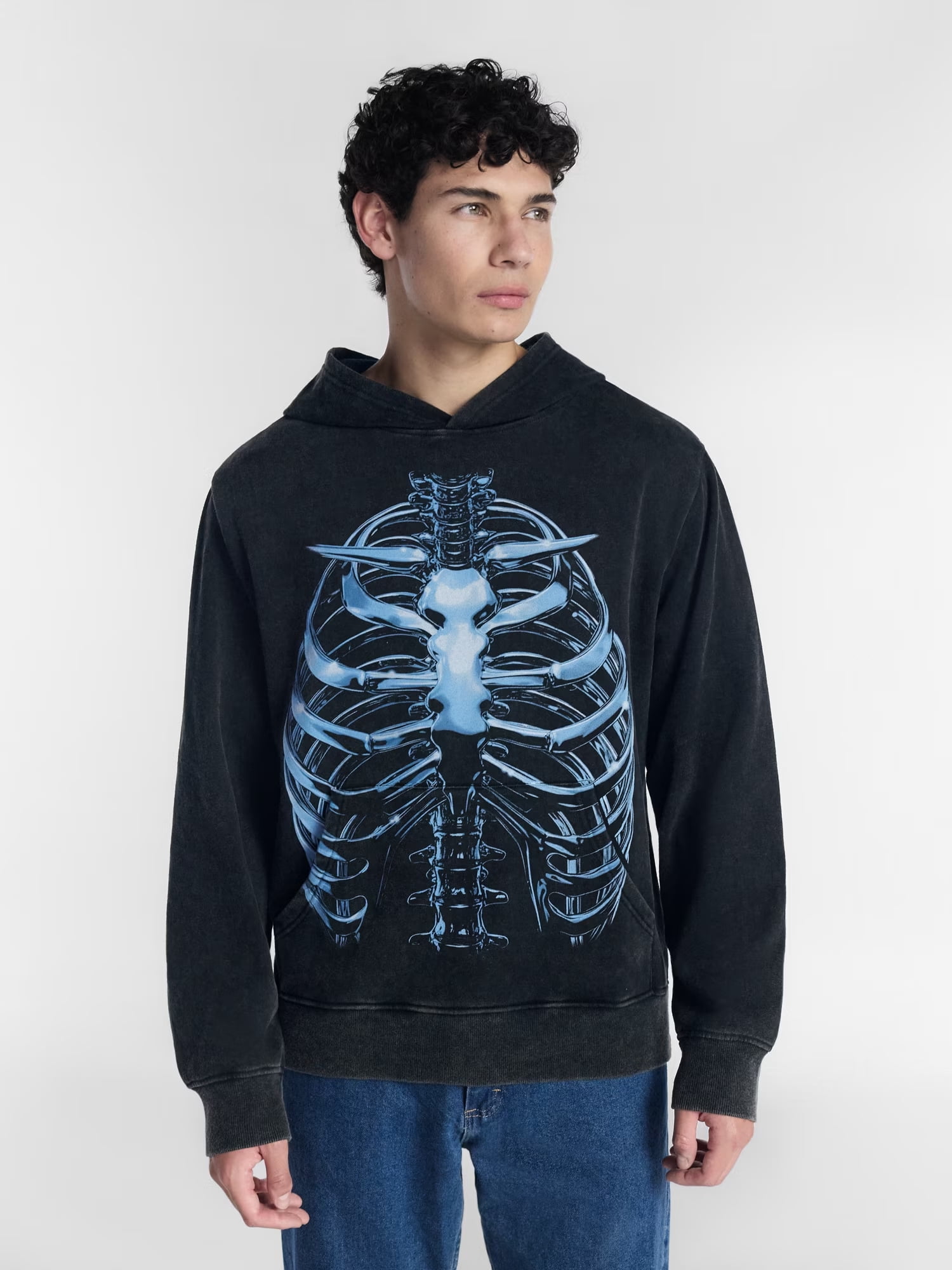 Halloween Oversized Fit Skeleton Rib Cage Graphic Fleece Hoodie Sweatshirt, Men's Sizes XS-4XLT