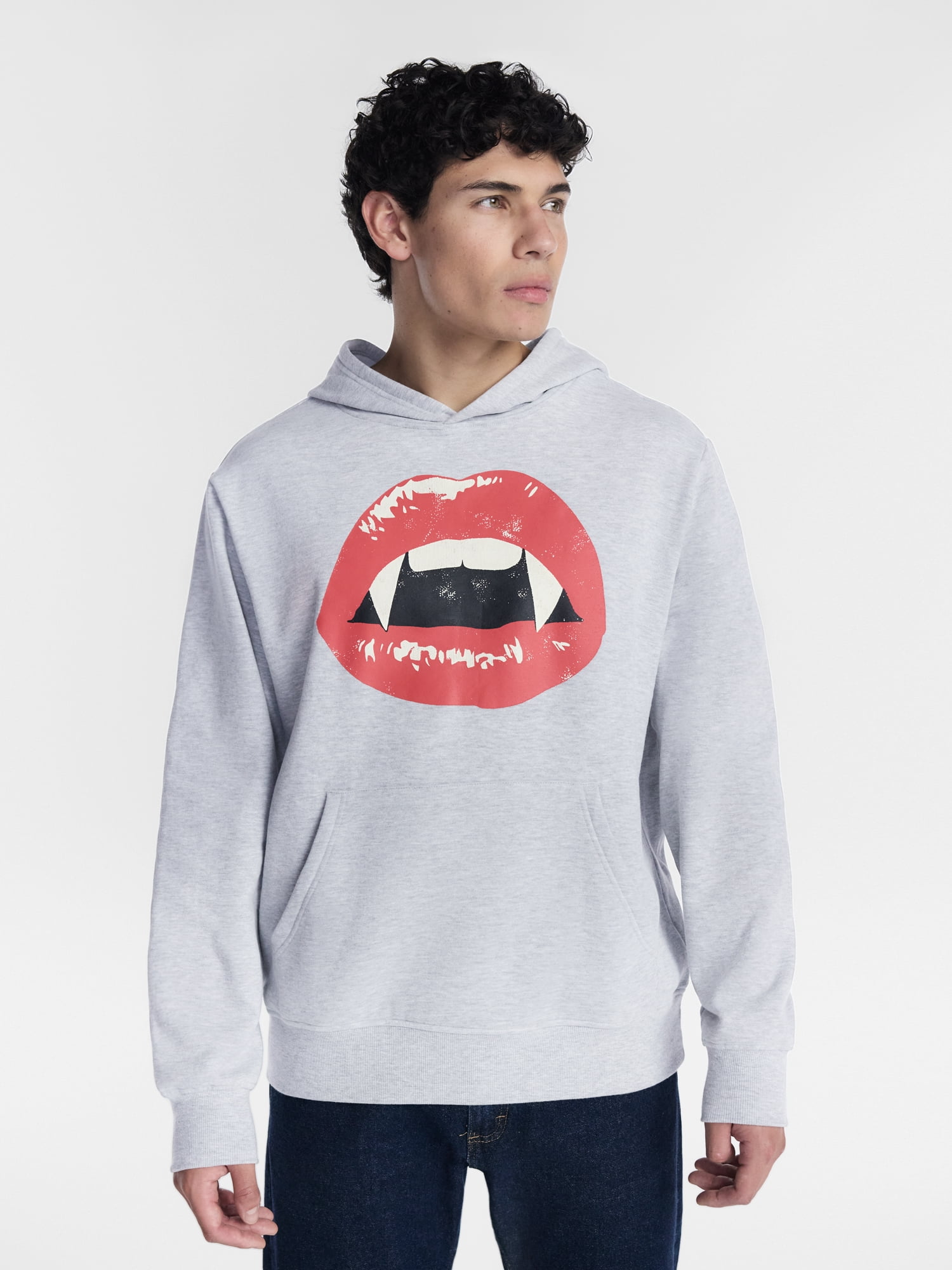 Halloween Oversized Fit Vampire Lips Graphic Fleece Hoodie Sweatshirt, Men's Sizes XS-4XLT