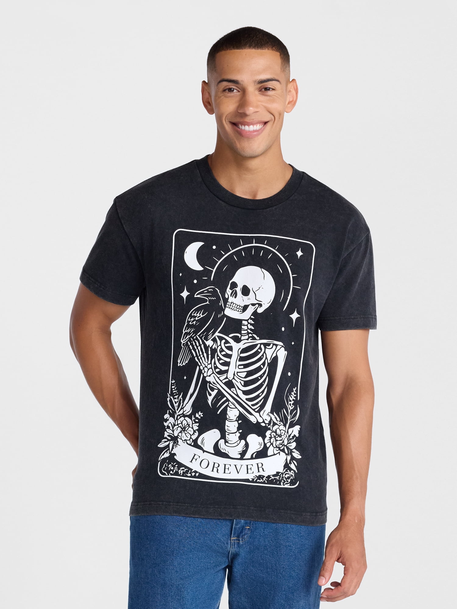 Halloween Boxy Fit Spooky Skeleton Forever Graphic Tee Shirt, Men's Sizes XS-4XLT