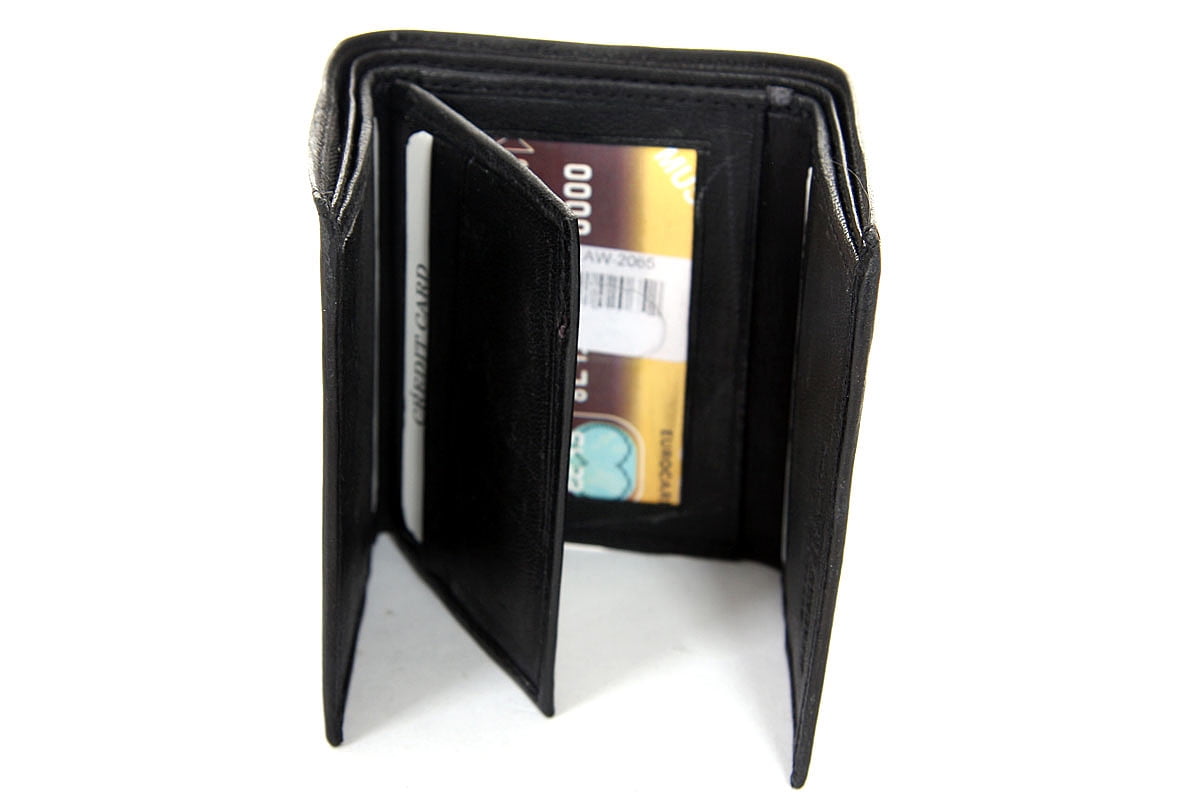 Genuine Leather Trifold Wallet With RFID Blocking - 9 Card Slots, 3 ID Slots - Jade Black