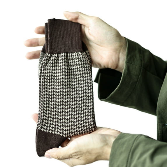 Men's Mercerized Cotton Dress Socks Business Casual Plaid Crew Sock Lightweight Soft Comfort, Medium 7.5-11.5