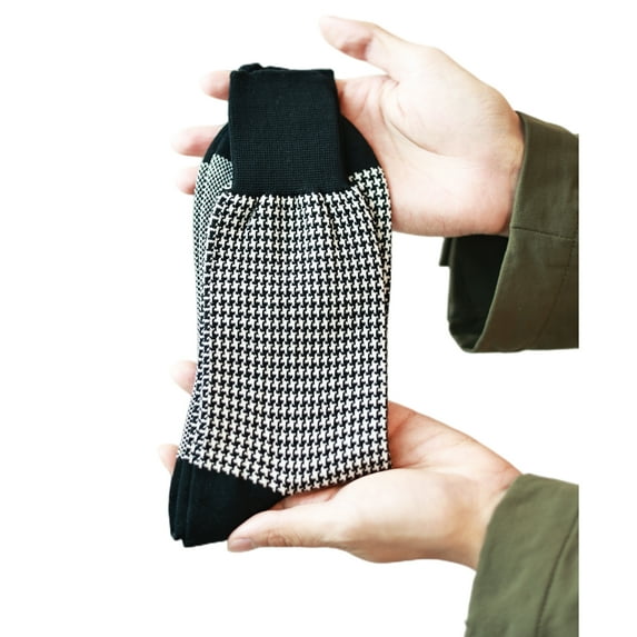 Men's Mercerized Cotton Dress Socks Business Casual Plaid Crew Sock Lightweight Soft Comfort, Medium 7.5-11.5