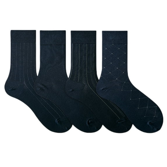Men's Mercerized Cotton Dress Socks Business Casual Solid/Patterned Crew Sock Lightweight Soft Comfort, Medium 7.5-11.5, 4 Pairs