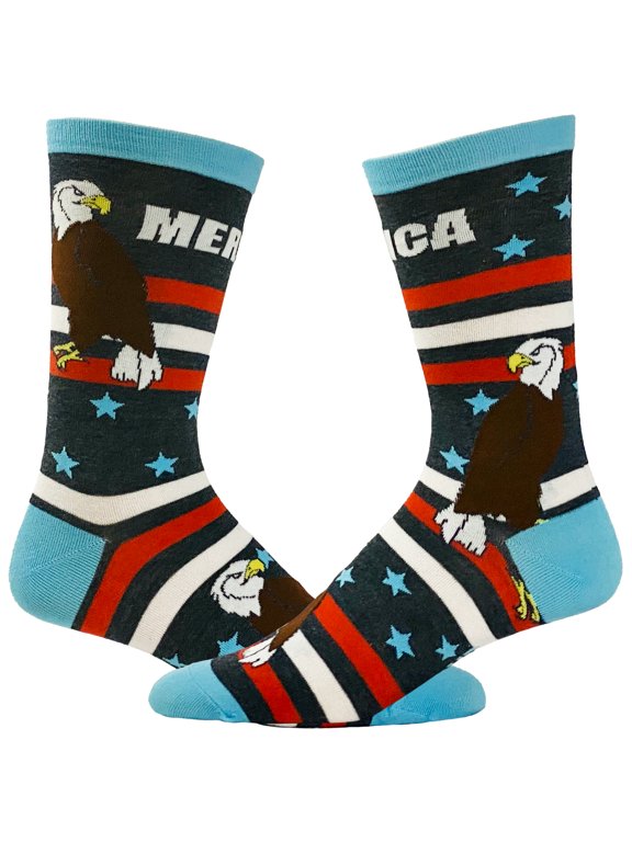 Men's Merica Socks Funny 4th Of July Independence Day USA Eagle Novelty Footwear