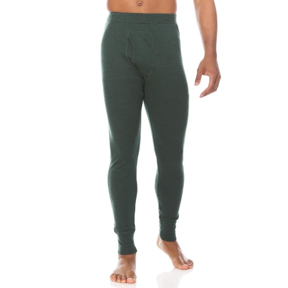 Men's Merino Wool Midweight Base Layer Pants - Thermal Bottoms - Forest Green - Large