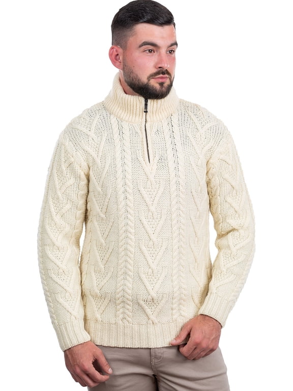 Men's Merino Wool Zip Neck Fisherman Sweater