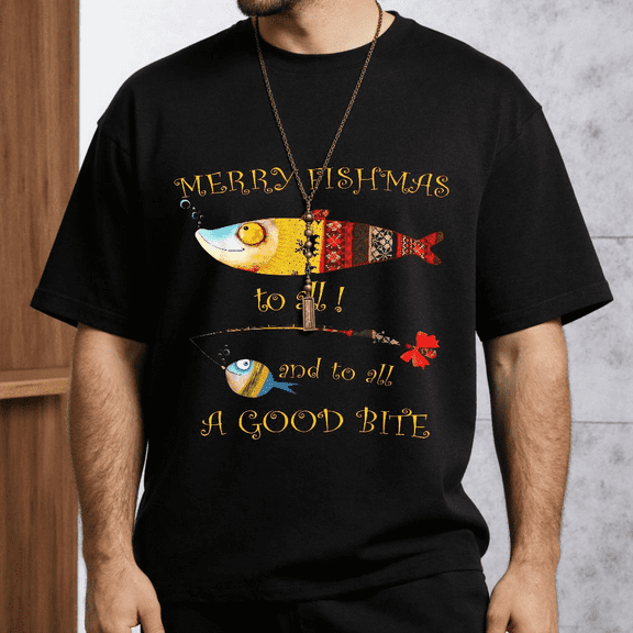 Men's Merry Fishmas To All A Good Bite T-Shirt M-5XL
