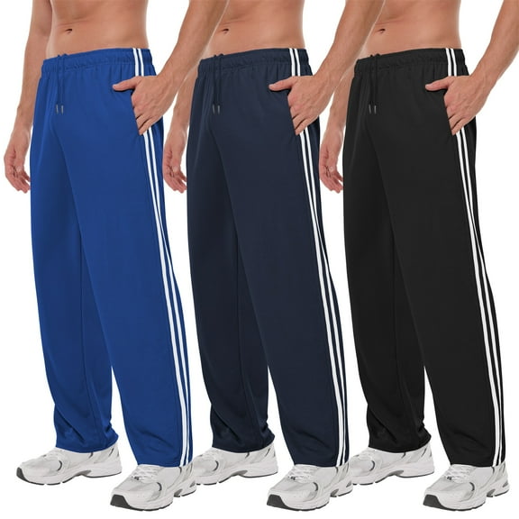 Men's Mesh Athletic Sweatpants with Pockets Open Bottom Gym Active Pants for Running, Training, Workout
