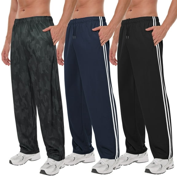 Men's Mesh Athletic Sweatpants with Pockets Open Bottom Gym Active Pants for Running, Training, Workout