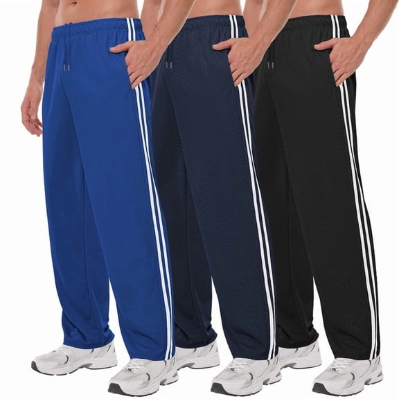 Men's Mesh Athletic Sweatpants with Pockets Open Bottom Gym Active Pants for Running, Training, Workout