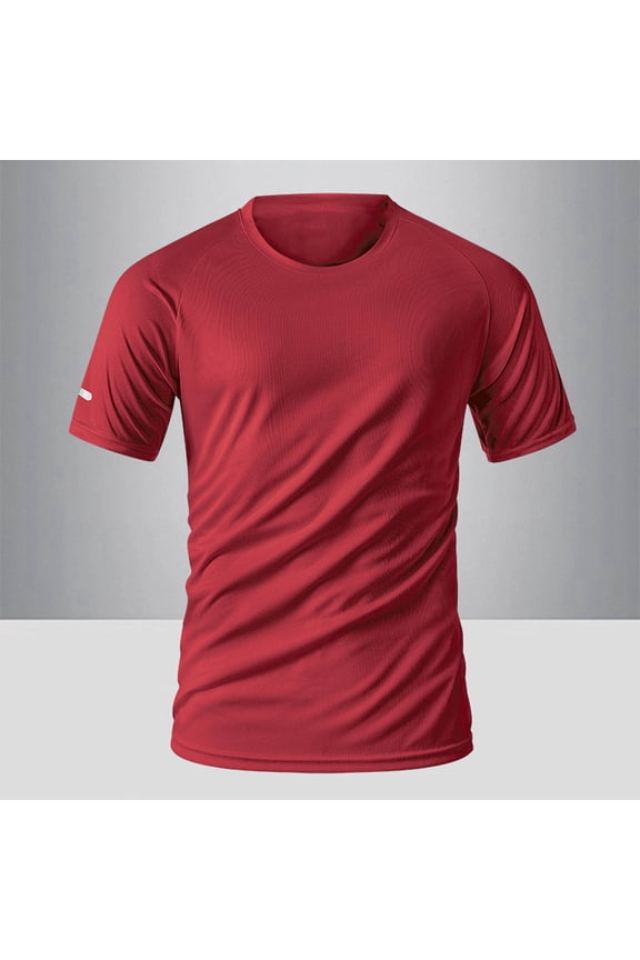 Men's Mesh Athletic T-Shirt, Short Sleeve Breathable Gym Top with Reflective Strip, Lightweight Stretchy Tee for Workout Training Fitness Red XXL