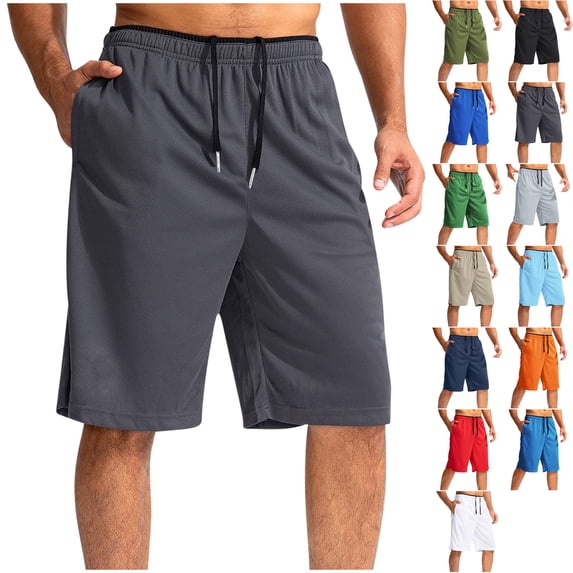 Men's Mesh Basketball Shorts 9" Inseam Quick Dry Athletic Short Pants, Loose Fit Knee Length Training Bottoms with Zipper Pockets for Workout Running