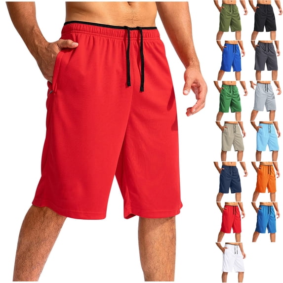 Men's Mesh Basketball Shorts 9" Inseam Quick Dry Athletic Short Pants, Loose Fit Knee Length Training Bottoms with Zipper Pockets for Workout Running