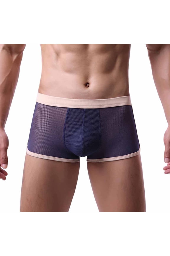 Men's Mesh Boxer Briefs Lightweight Breathable Mid Rise Split Side Trunks Stylish Comfortable Underpants Blue XXXXL