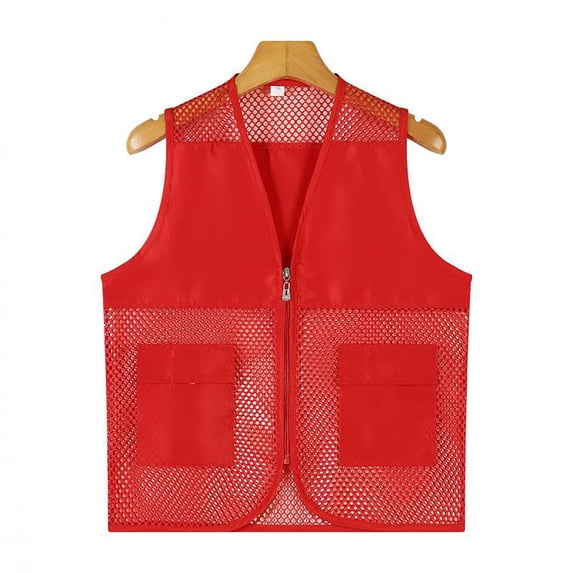 Men's Mesh Breathable Fishing Vest Pockets Photography Travel Hiking Waist Coat Jacket For Adults And Youth, -, Red