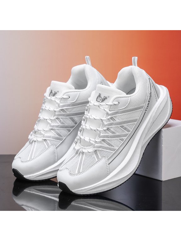 Men's Mesh Chunky Platform Running Dad Sneakers, Breathable Cushioned Non-Slip Wide Toe Outdoor Gym Daily Walking Footwear