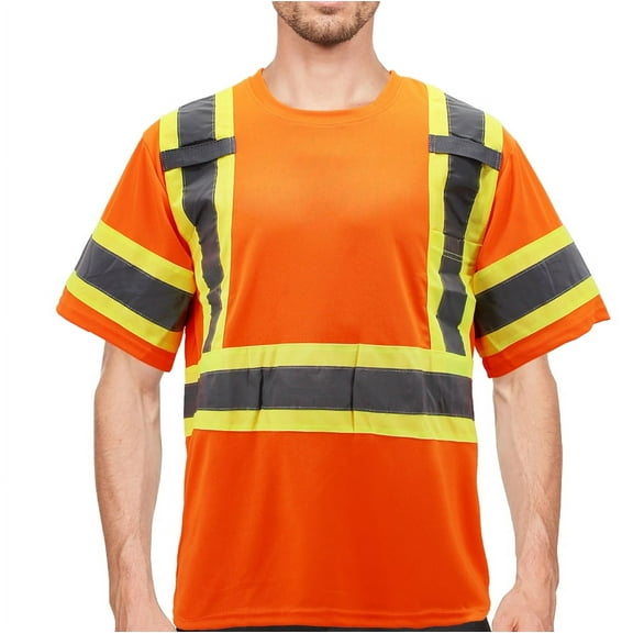 Men's Mesh Class 2 Type R Safety High Visibility Reflective Neon Work Shirt (Orange, S)