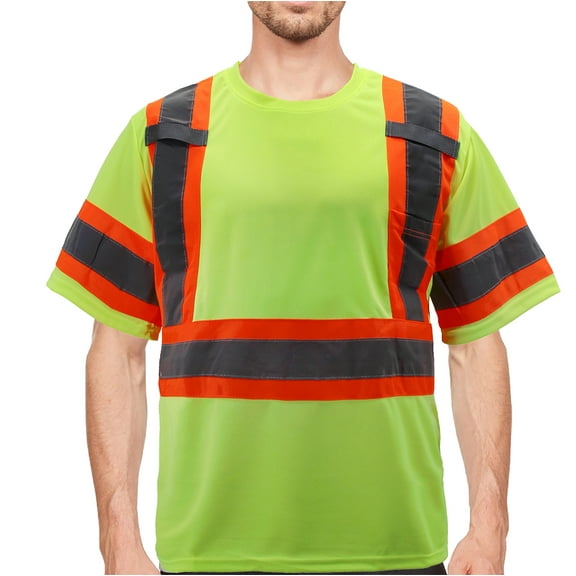 Men's Mesh Class 2 Type R Safety High Visibility Reflective Neon Work Shirt (Yellow, S)