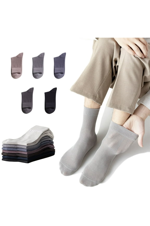 Men's Mesh Cotton Dress Socks Business Casual Solid Crew Socks Lightweight Soft Comfort, Medium 6-10.5, 5 Pairs