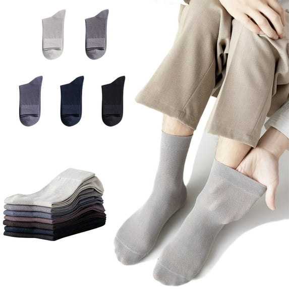Men's Mesh Cotton Dress Socks Business Casual Solid Crew Socks Lightweight Soft Comfort, Medium 6-10.5, 5 Pairs