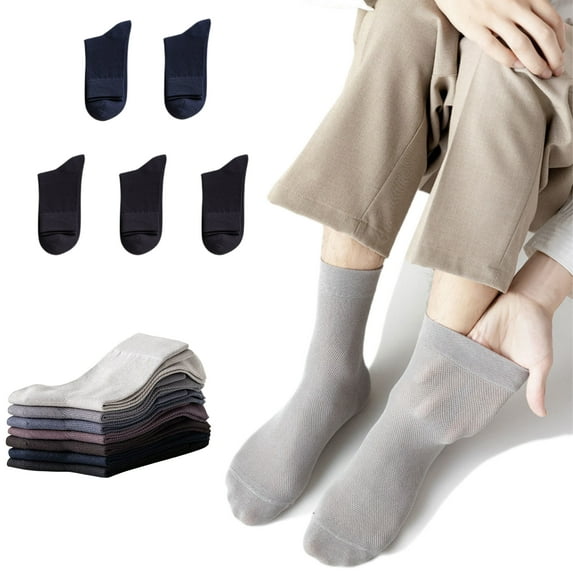 Men's Mesh Cotton Dress Socks Business Casual Solid Crew Socks Lightweight Soft Comfort, Medium 6-10.5, 5 Pairs