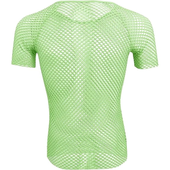 Men's Mesh Fishnet Fitted Short Sleeve Muscle Top Sexy Sheer See Through T Shirt Net Undershirt Top Clubwear