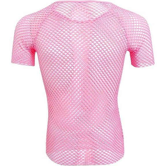 Men's Mesh Fishnet Fitted Short Sleeve Muscle Top Sexy Sheer See Through T Shirt Net Undershirt Top Clubwear