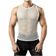 Mens Mesh Fishnet Muscle Top Shirts Fitted Crew Neck Tee Clubwear