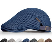 Mens Mesh Flat Cap,Breathable Mesh Summer Hat,Adjustable Beret Ivy Caps Newsboy Hat for Cabbie Driving Fishing