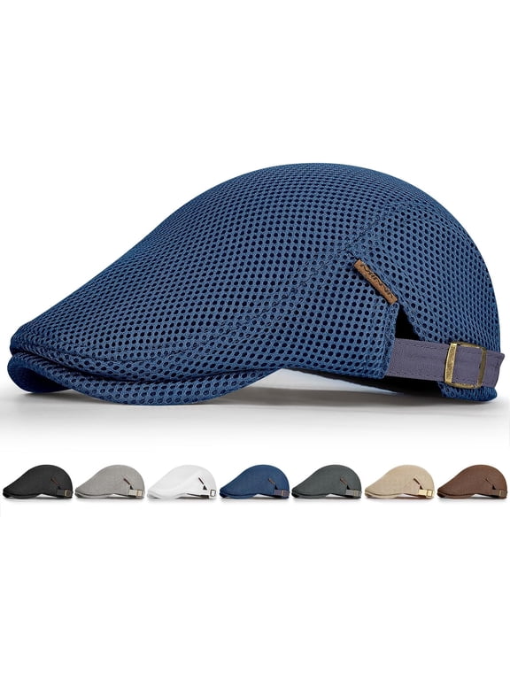 Men's Mesh Flat Cap,Breathable Mesh Summer Hat,Adjustable Beret Ivy Caps Newsboy Hat for Cabbie Driving Fishing