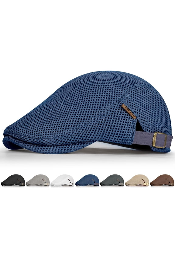 Men's Mesh Flat Cap,Breathable Mesh Summer Hat,Adjustable Beret Ivy Caps Newsboy Hat for Cabbie Driving Fishing