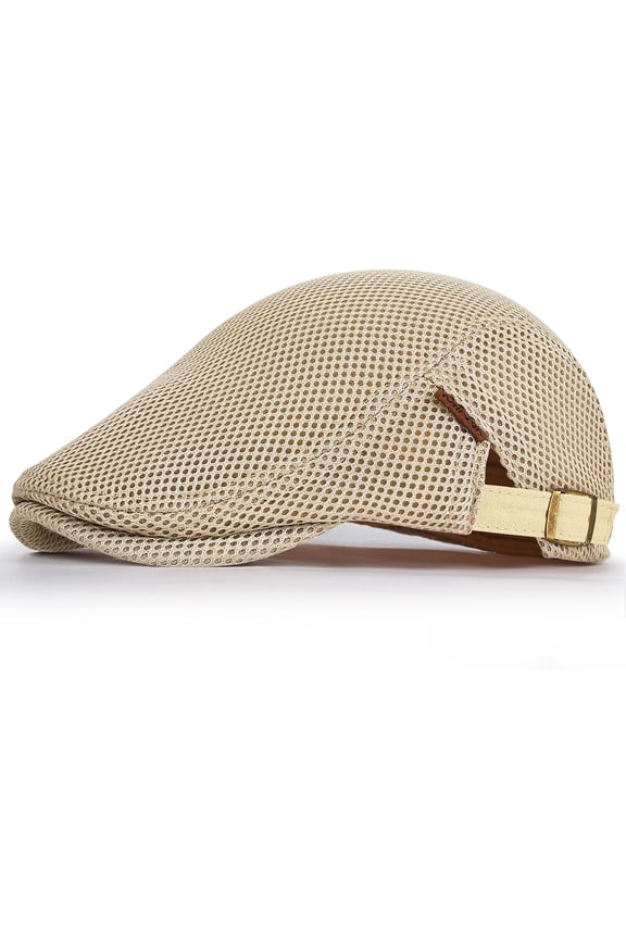 Men's Mesh Flat Cap,Breathable Mesh Summer Hat,Adjustable Beret Ivy Caps Newsboy Hat for Cabbie Driving Fishing