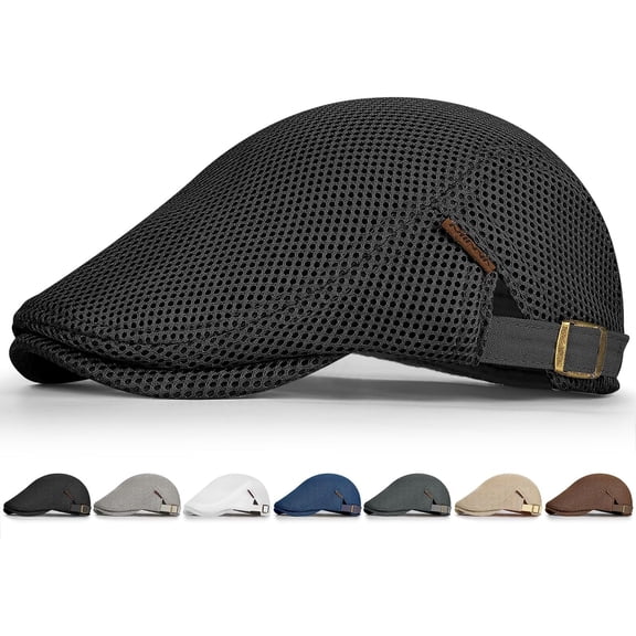 Men's Mesh Flat Cap,Breathable Mesh Summer Hat,Adjustable Beret Ivy Caps Newsboy Hat for Cabbie Driving Fishing