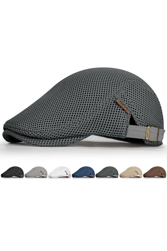 Men's Mesh Flat Cap,Breathable Mesh Summer Hat,Adjustable Beret Ivy Caps Newsboy Hat for Cabbie Driving Fishing