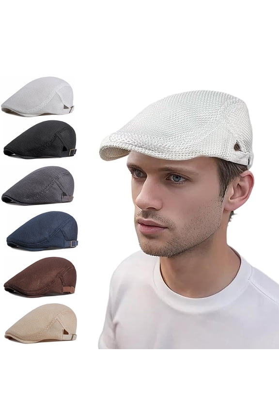 Men's Mesh Flat Cap Breathable Summer Newsboy Hat Beret Ivy Cap Irish Cabbie Gatsby Driving Hunting Hats