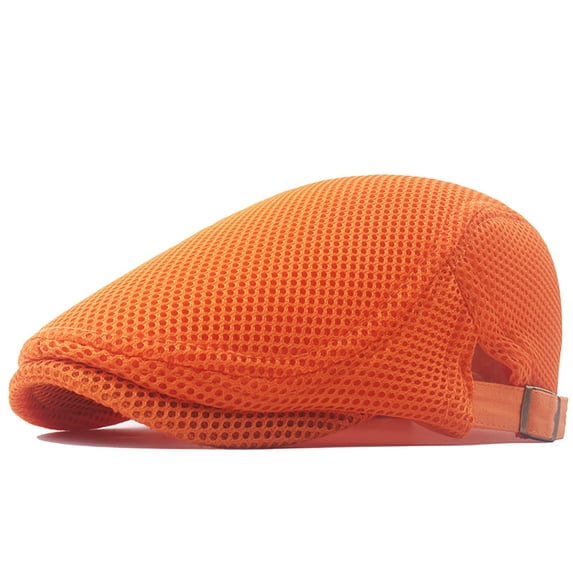 Men's Mesh Flat Cap Summer Breathable Newsboy Hats Beret Ivy Cap Gatsby Irish Cabbie Driving Hat Full Head Wrap Adjustable Fish Hats Breathable Sports Baseball Hat for Men,Orange