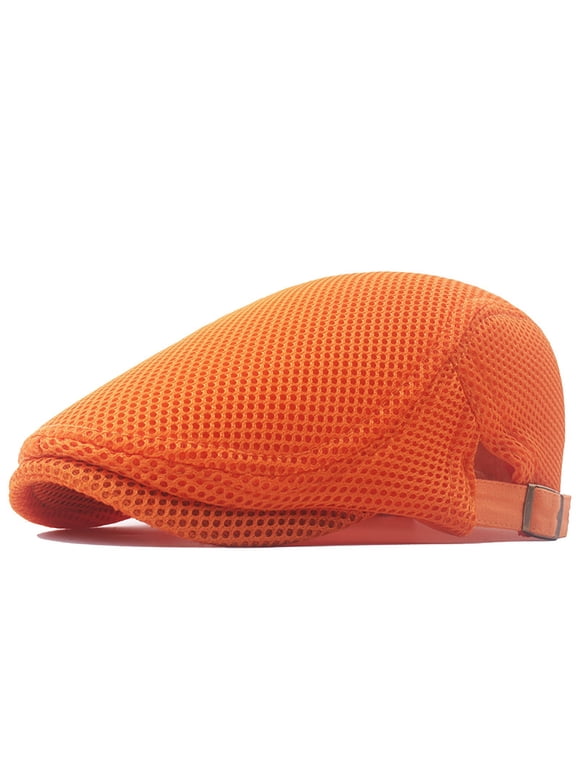 Men's Mesh Flat Cap Summer Breathable Newsboy Hats Beret Ivy Cap Gatsby Irish Cabbie Driving Hat Full Head Wrap Adjustable Fish Hats Breathable Sports Baseball Hat for Men,Orange