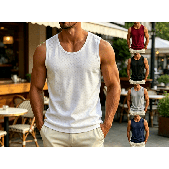 Men’s Mesh Gym Tank Top Lightweight Sleeveless Workout Shirt Muscle Tank for Running Training Size XXS-XL White