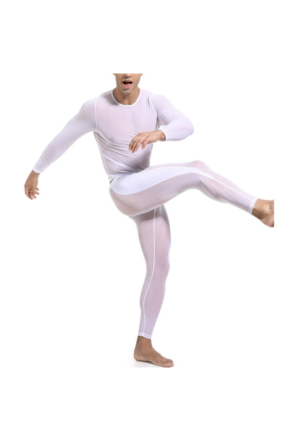 Men's Mesh Long Sleeve Top and Leggings Pants Sets Sexy See Through Stretchy Muscle Matchings Sets