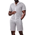 thumbnail image 1 of Men's Mesh See Through Shirts Hollow Out Mid Set 2 Piece Shirt Shorts Outfit for Casual Light Gray XL, 1 of 8