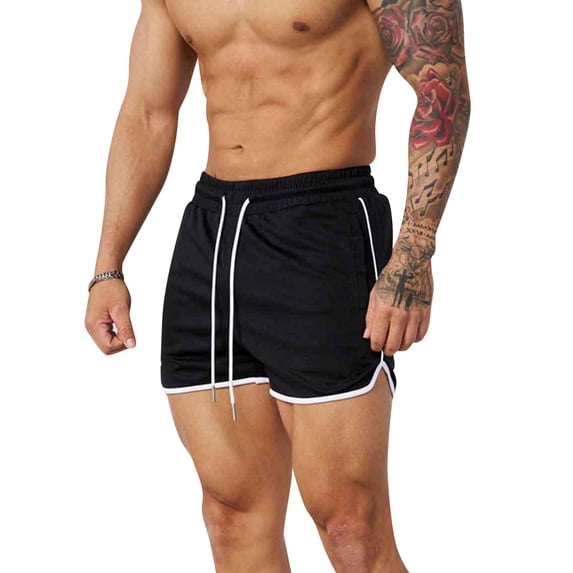 Men's Mesh Shorts Baggy Comfort Cotton Gym Shorts Quick-Dry Workout Training Shorts with Drawstring Black 2XL