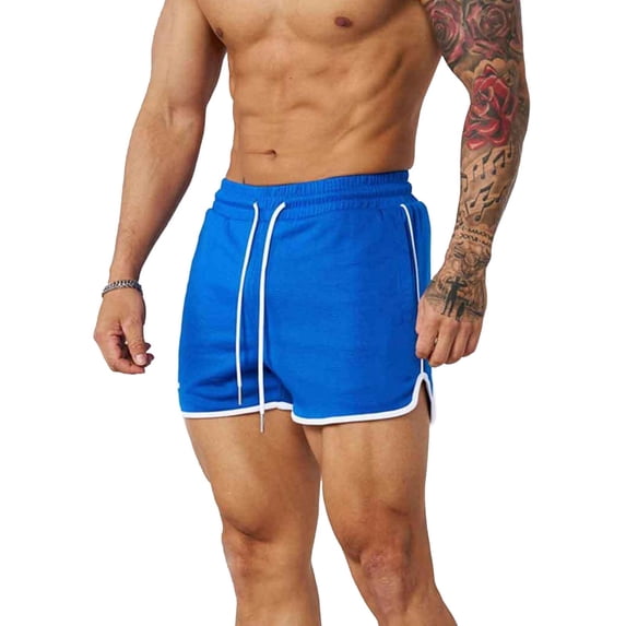 Men's Mesh Shorts Baggy Comfort Cotton Gym Shorts Quick-Dry Workout Training Shorts with Drawstring Blue#2 S
