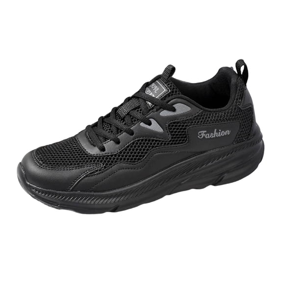 Men's Mesh Slip on Sneakers Wide Toe Box Breathable Lace Up Non Slip Running Tennis Shoes with Arch Support Black Size 8