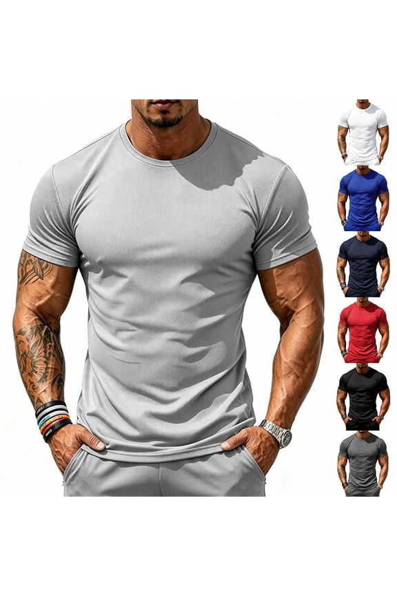 Men's Mesh Sports Short Sleeve Round Neck Fitted T-shirt with Breathable Fabric and Athletic Cut in Assorted Colors for Gym Workouts Running Errands Outdoor Adventures Casual Wear Navy S