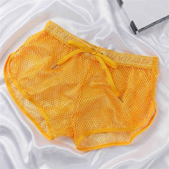 Men's Mesh Sports Shorts for Everyday Casual Wear Breathable Quick Drying Lightweight Loose Fit Underwear, M, Yellow