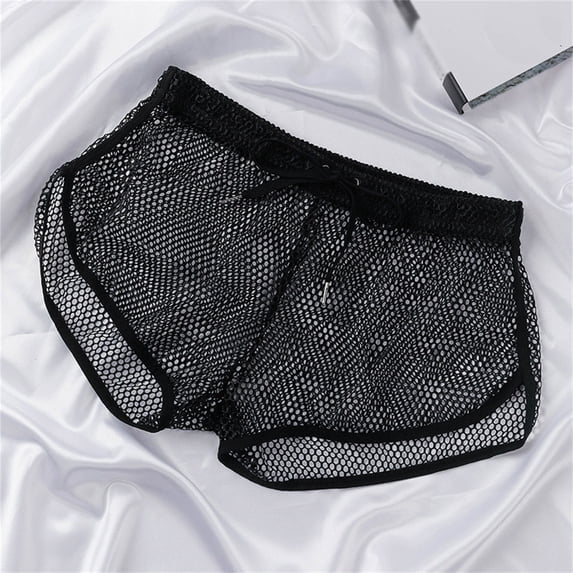 Men's Mesh Sports Shorts for Everyday Casual Wear Breathable Quick Drying Lightweight Loose Fit Underwear, XL, Black