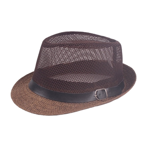 Men's Mesh Sun Hat Fedora Style,Breathable Wide Brim Summer Hat for Outdoor Activities,Lightweight Fishing Cap with Mesh Panels,Classic Fedora Design Sun Protection Hat for Travel Casual Wear Coffee