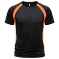 thumbnail image 1 of Men's Mesh T-Shirt Color Block Short Sleeve Round Neck Sporty Casual Top Orange XXL, 1 of 5